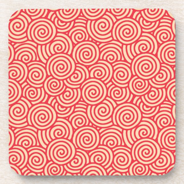 Japanese swirl pattern - coral orange coaster (Front)