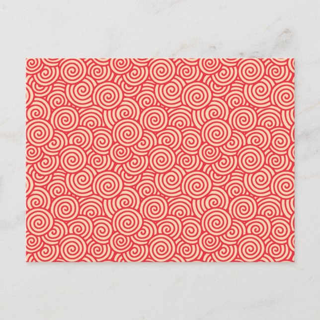 Japanese swirl pattern - coral orange postcard (Front)