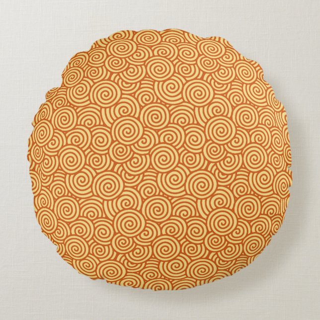 Japanese swirl pattern - coral orange round pillow (Front)
