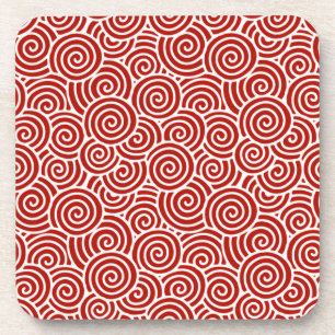 Japanese swirl pattern - deep red and white coaster