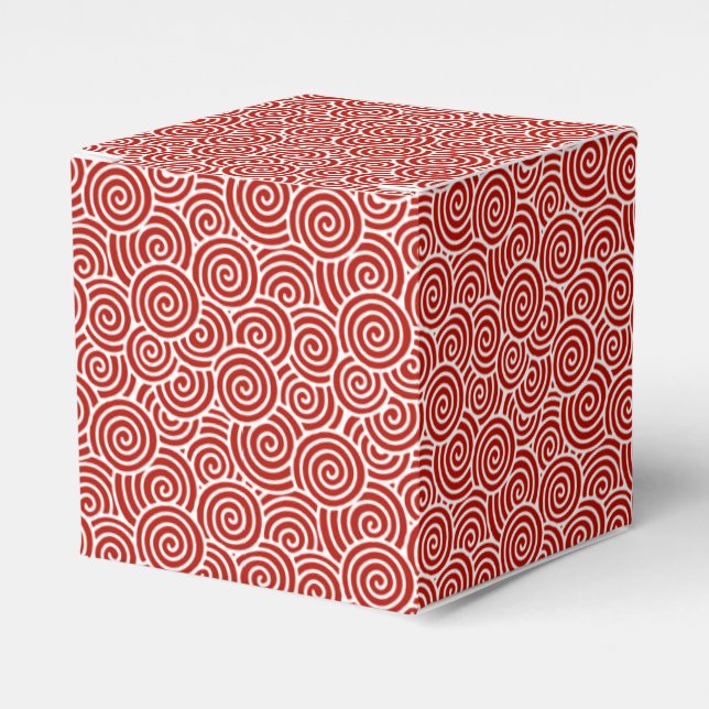 Japanese swirl pattern - deep red and white favor box (Front Side)