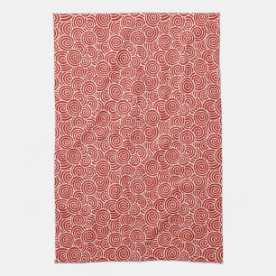 Japanese swirl pattern - deep red and white kitchen towel