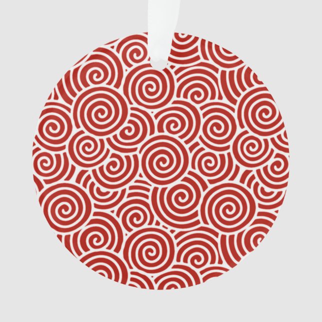 Japanese swirl pattern - deep red and white ornament (Front)