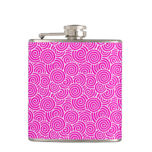 Japanese swirl pattern - fuchsia pink and white hip flask