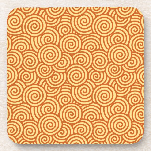 Japanese swirl pattern - mandarin & light orange coaster (Front)