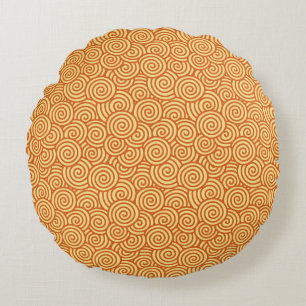 Japanese swirl pattern - mandarin & light orange round pillow