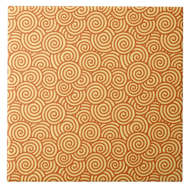 Japanese swirl pattern - mandarin & light orange tile (Front)