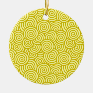 Japanese swirl pattern - mustard and light yellow ceramic ornament