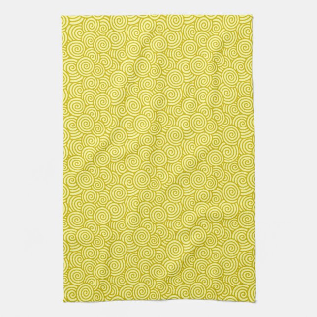 Japanese swirl pattern - mustard and light yellow kitchen towel (Vertical)