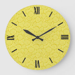 Japanese swirl pattern - mustard and light yellow large clock