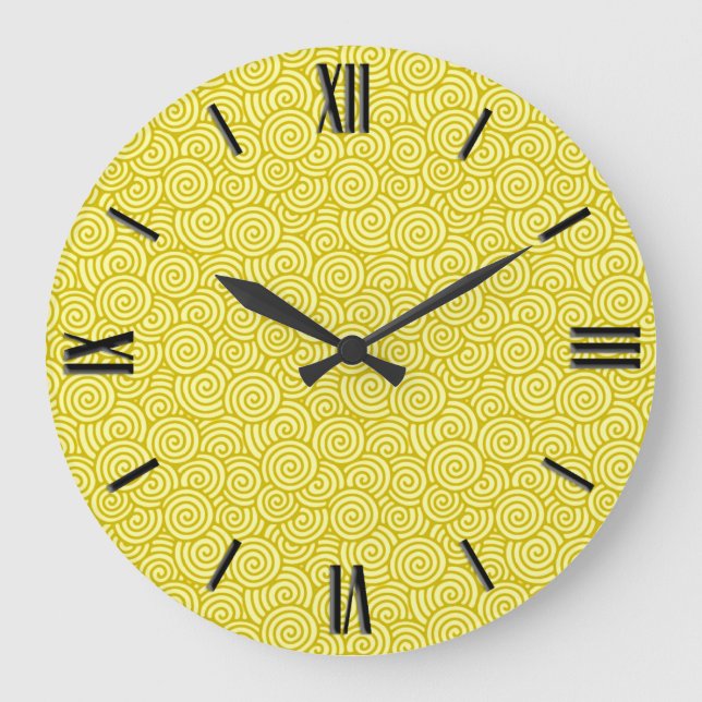 Japanese swirl pattern - mustard and light yellow large clock (Front)