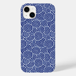 Japanese swirl pattern - navy blue and white Case-Mate iPhone 14 plus case
