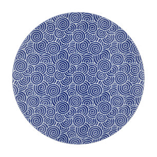 Japanese swirl pattern - navy blue and white cutting board