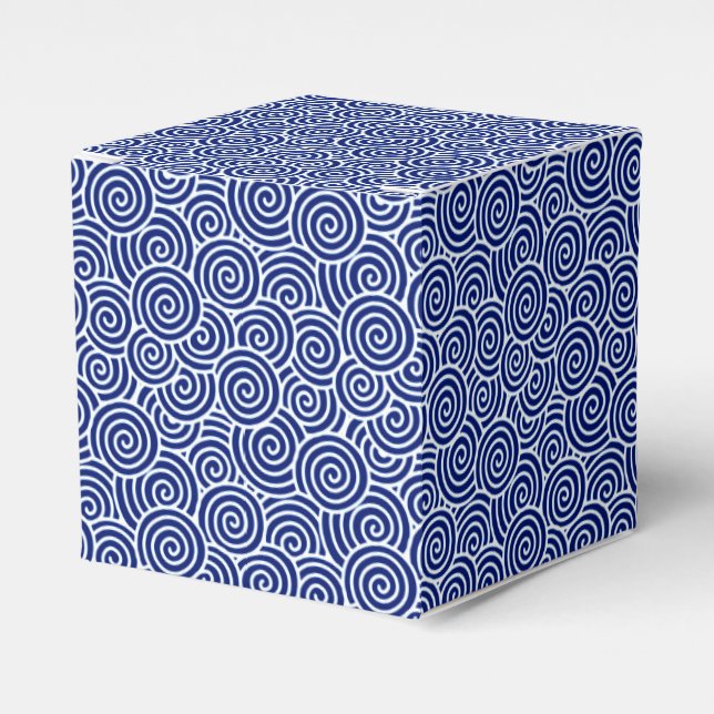 Japanese swirl pattern - navy blue and white favor box (Front Side)