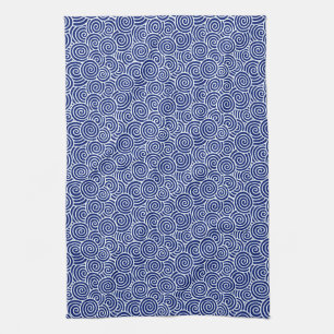 Japanese swirl pattern - navy blue and white kitchen towel