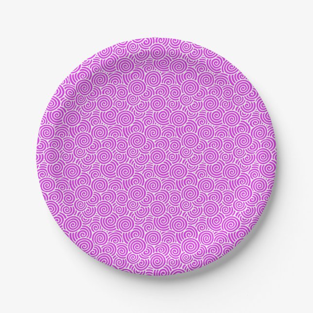 Japanese swirl pattern - orchid and white paper plate (Front)
