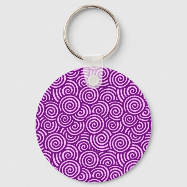 Japanese swirl pattern - orchid pink and purple keychain (Front)