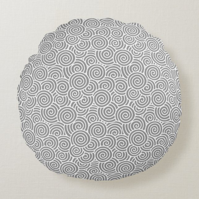 Japanese swirl pattern - silver grey / grey round pillow (Front)