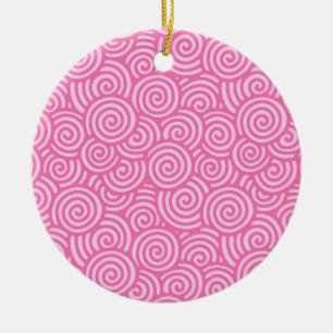 Japanese swirl pattern - soft peppermint pink ceramic ornament