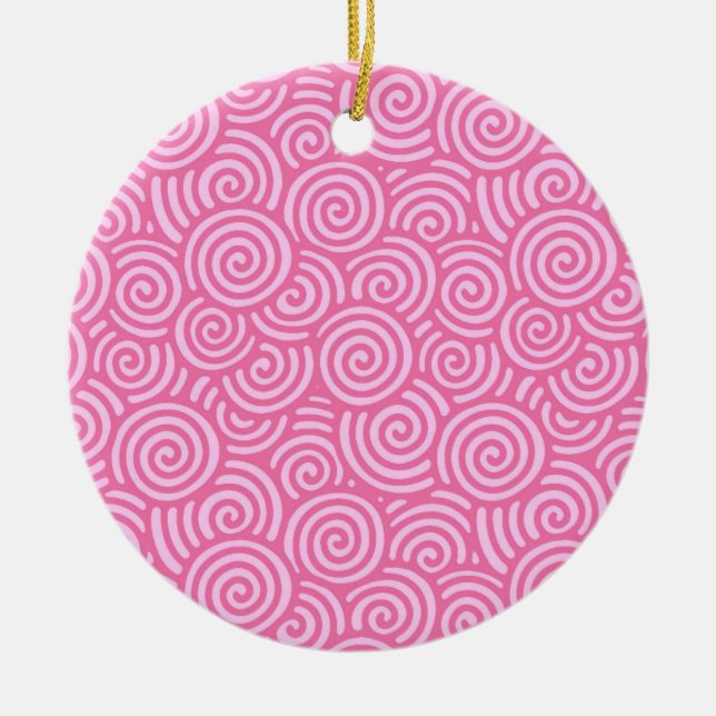 Japanese swirl pattern - soft peppermint pink ceramic ornament (Front)