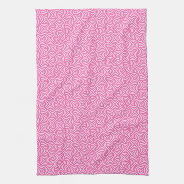 Japanese swirl pattern - soft peppermint pink kitchen towel (Vertical)