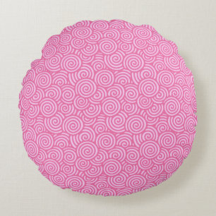 Japanese swirl pattern - soft peppermint pink round pillow