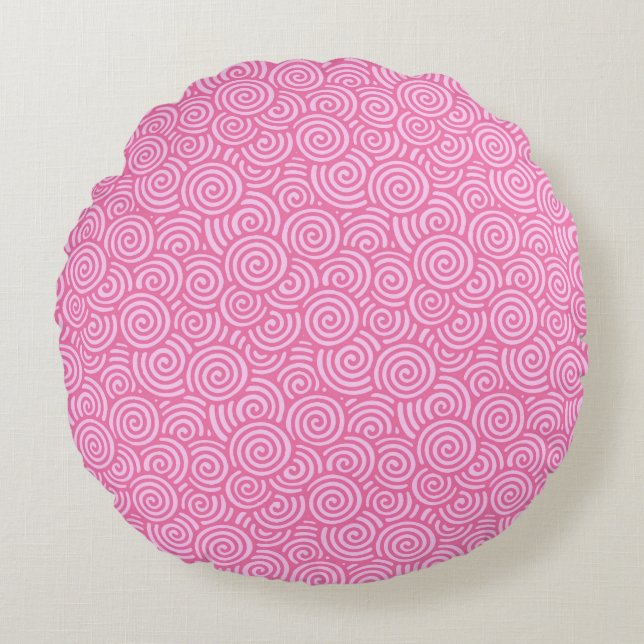 Japanese swirl pattern - soft peppermint pink round pillow (Front)