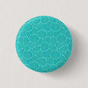 Japanese swirl pattern - turquoise and aqua 1 inch round button