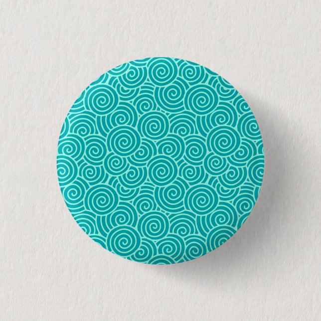 Japanese swirl pattern - turquoise and aqua 1 inch round button (Front)