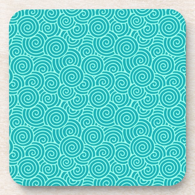 Japanese swirl pattern - turquoise and aqua coaster (Front)