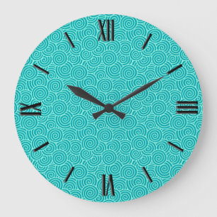 Japanese swirl pattern - turquoise and aqua large clock