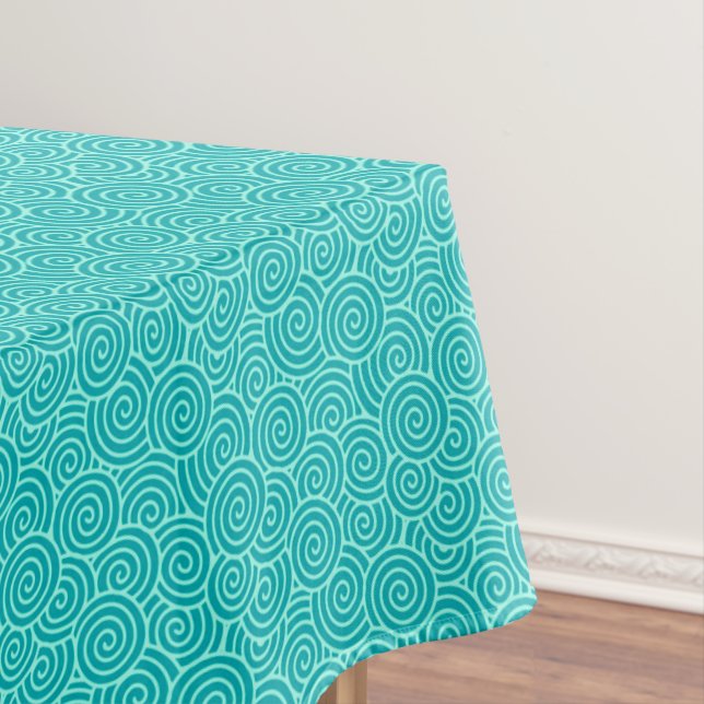 Japanese swirl pattern - turquoise and aqua tablecloth (In Situ)
