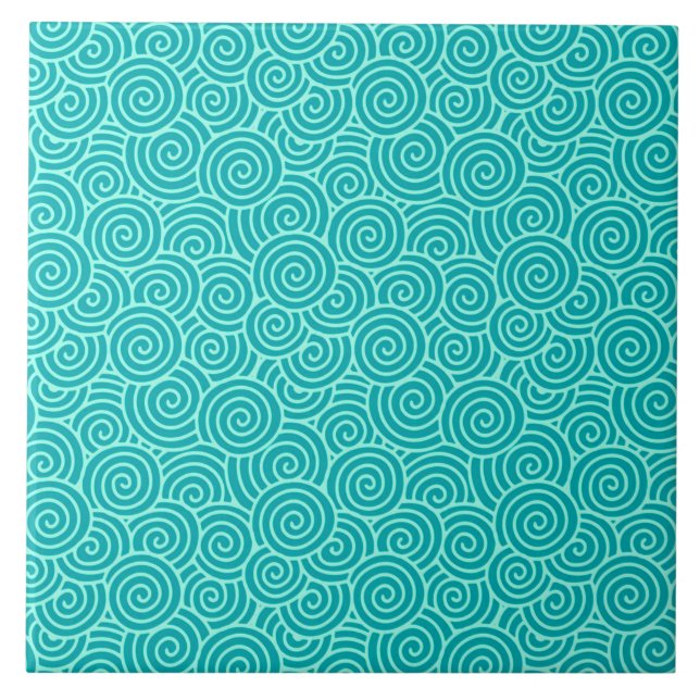 Japanese swirl pattern - turquoise and aqua tile (Front)