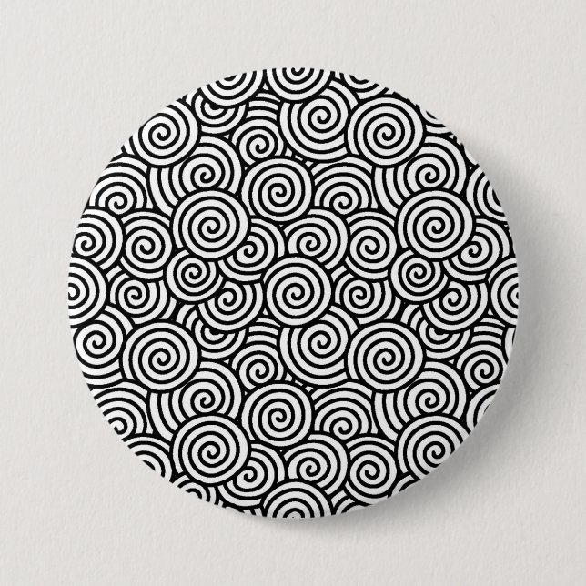 Japanese swirl pattern - white and black 3 inch round button (Front)
