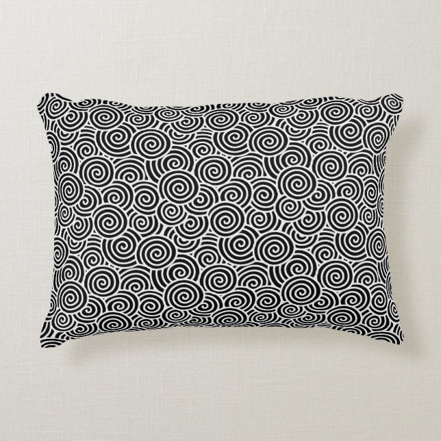Japanese swirl pattern - white and black accent pillow (Front)
