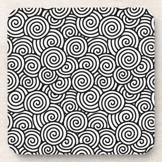 Japanese swirl pattern - white and black coaster (Front)