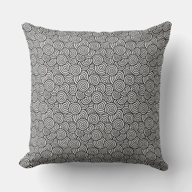 Japanese swirl pattern - white and black throw pillow (Front)