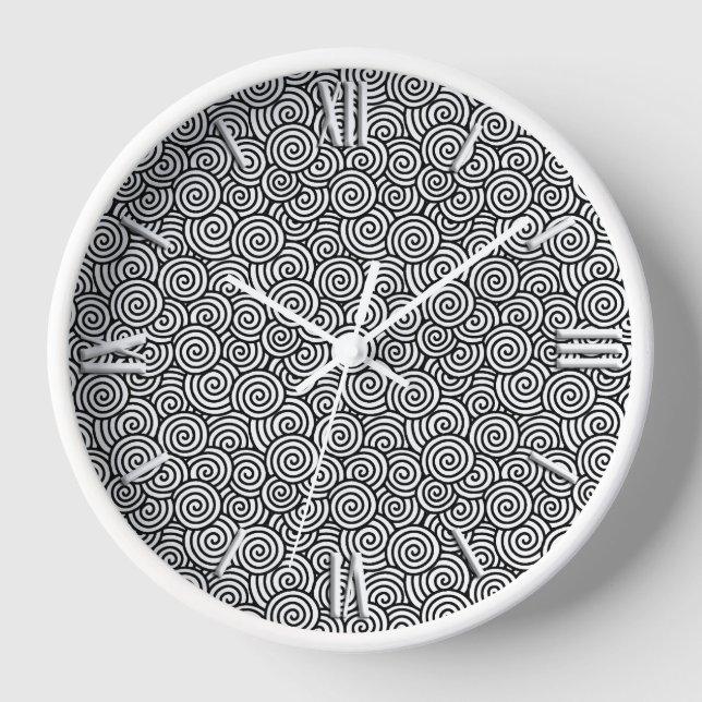 Japanese swirl pattern - white and black wall clock (Front)