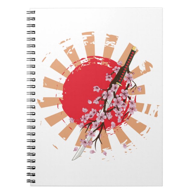 Japanese sword katana with sakura flowers notebook (Front)