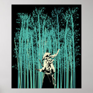 Japanese Sword Man in the Bamboo Forest Samurai Poster