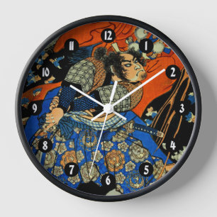 Japanese swordsman fighting monster clock