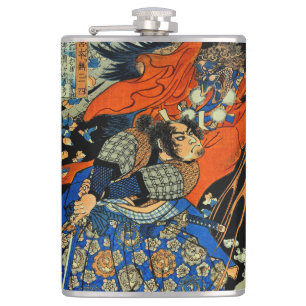 Japanese swordsman fighting monster hip flask