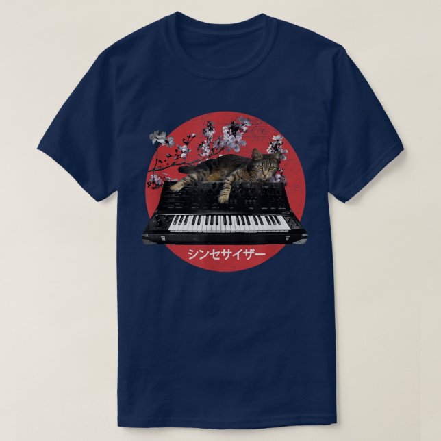 Japanese Synthesizer Cat Cherry Blossom  T-Shirt (Design Front)