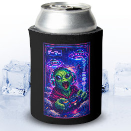 Japanese Synthwave Sci Fi UFO Alien Cool Gamer Can Cooler