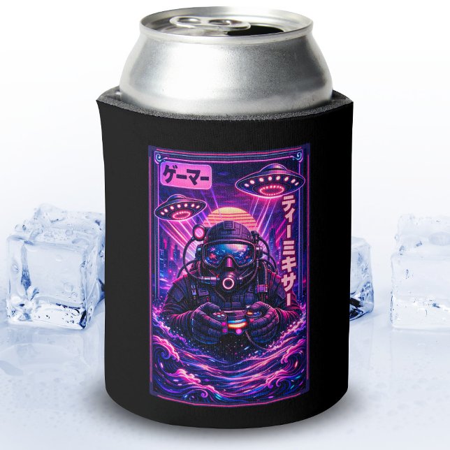 Japanese Synthwave Sci Fi UFO Scuba Cool Gamer Can Cooler (Creator Uploaded)