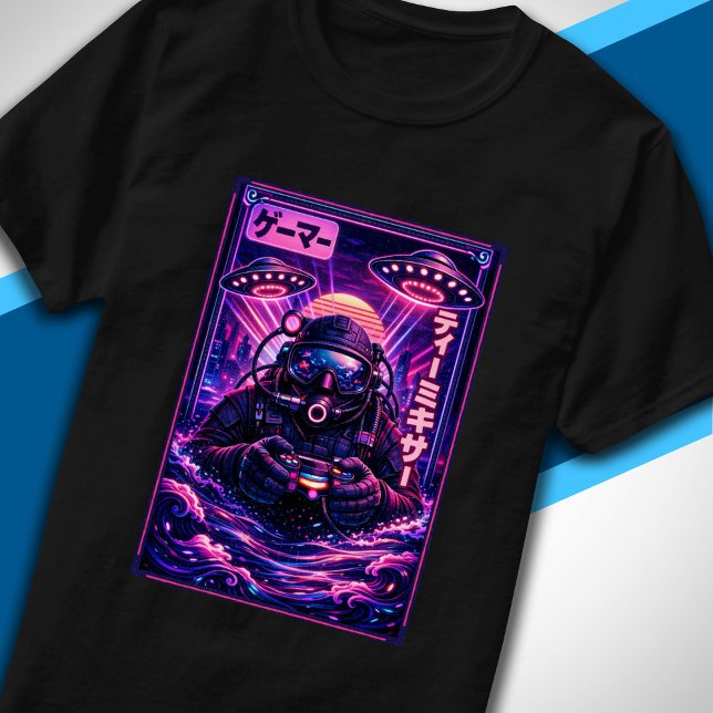 Japanese Synthwave Sci Fi UFO Scuba Cool Gamer T-Shirt (Creator Uploaded)