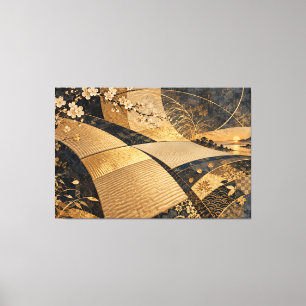 Japanese Tatami Inspired Art – Gold, Indigo and Na Canvas Print
