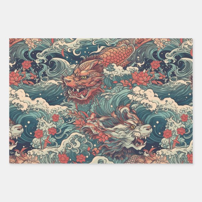 Japanese Tattoo Art Wrapping Paper Sheet (Front)