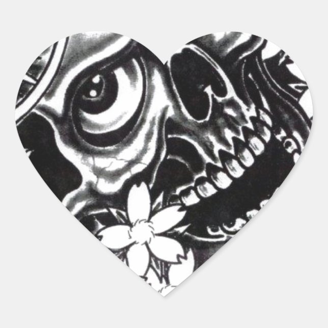 Japanese tattoo skull heart sticker (Front)