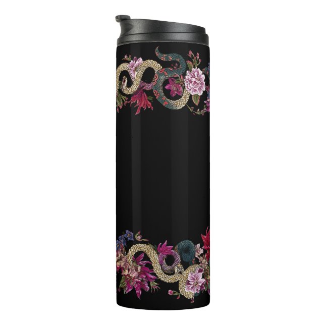 Japanese Tattoo Style Floral Snake  Thermal Tumbler (Rotated Right)